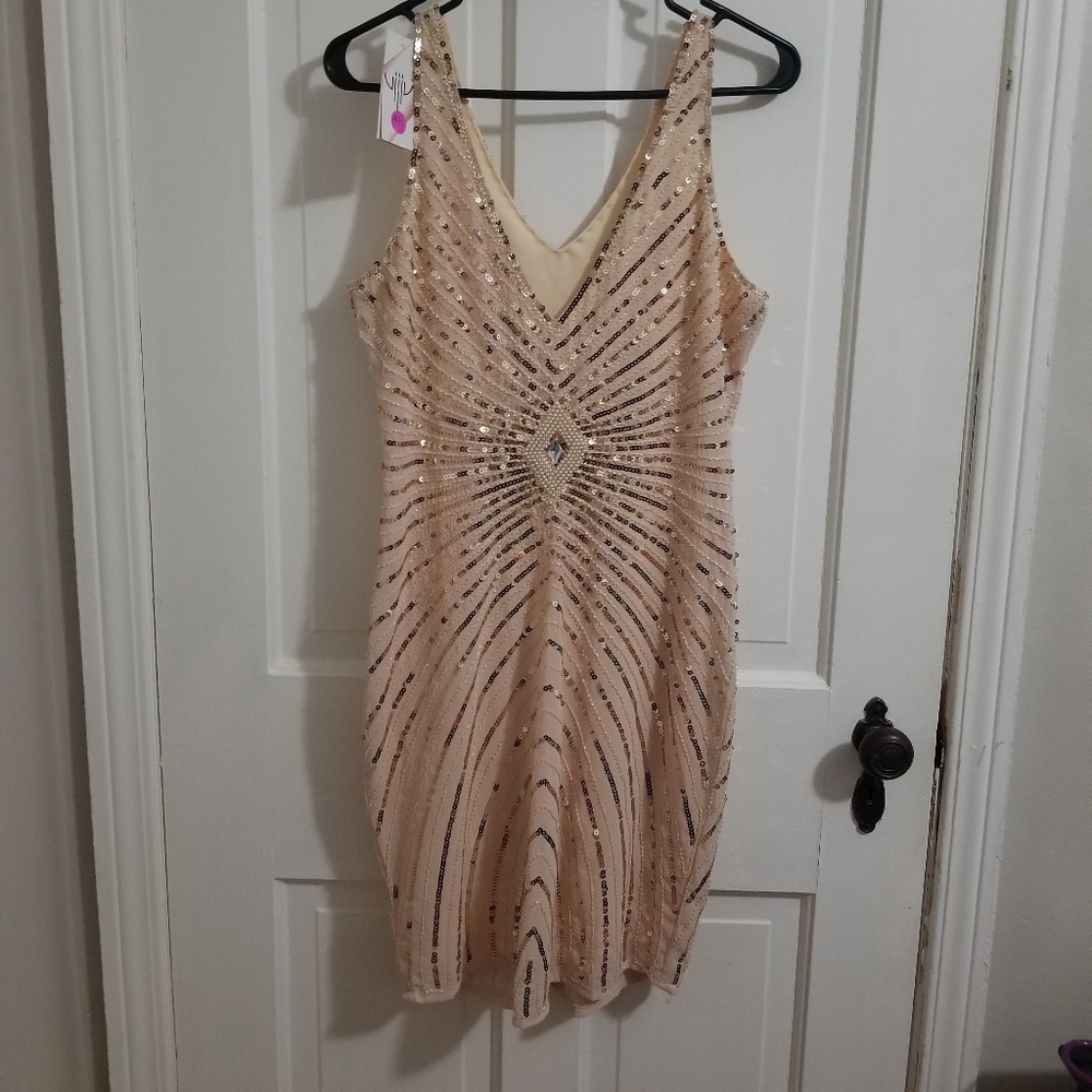 Beautiful Blush dress with sequins & bling details